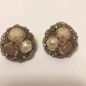 Japan stamped vintage beaded clip earrings